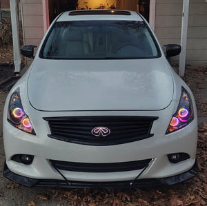 2010-2013 Infiniti G37/G25/Q40 Sedan RGBW Color-Chasing LED Halo Prebuilt Headlights (Flow Series) LED headlight kit AutoLEDTech Oracle Lighting Trendz Flow Series RGBHaloKits OneUpLighting Morimoto
