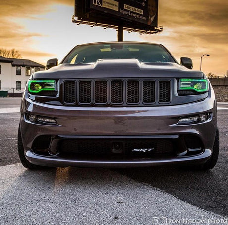 2011-2021 Jeep Grand Cherokee WK2 RGBW Color-Chasing LED DRL Replacement Headlights - Halogen to LED DRL HID Conversion LED headlight kit AutoLEDTech Oracle Lighting Trendz Flow Series RGBHaloKits OneUpLighting Morimoto