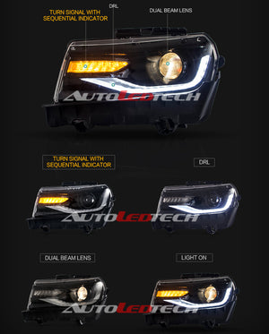 2014-2015 Chevrolet Camaro LED DRL Projector Headlights - 2016+ Style Design LED headlight kit AutoLEDTech Oracle Lighting Trendz Flow Series RGBHaloKits OneUpLighting Morimoto