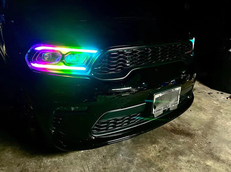 2021-2023+ Dodge Durango RGBW Color-Chasing LED DRL Prebuilt Headlights (Flow Series) LED headlight kit AutoLEDTech Oracle Lighting Trendz Flow Series RGBHaloKits OneUpLighting Morimoto