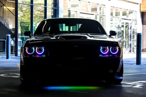 2015-2023 Dodge Challenger RGBW Color-Chasing LED Halo DRL Prebuilt Headlights (Flow Series) LED headlight kit AutoLEDTech Oracle Lighting Trendz Flow Series RGBHaloKits OneUpLighting Morimoto