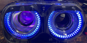 2015-2023 Dodge Challenger RGBW Color-Chasing LED Halo DRL Prebuilt Headlights (Flow Series) LED headlight kit AutoLEDTech Oracle Lighting Trendz Flow Series RGBHaloKits OneUpLighting Morimoto