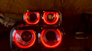 2015-2023 Dodge Challenger RGBW Color-Chasing LED Halo DRL Prebuilt Headlights (Flow Series) LED headlight kit AutoLEDTech Oracle Lighting Trendz Flow Series RGBHaloKits OneUpLighting Morimoto
