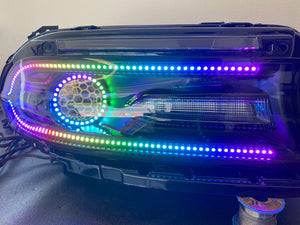 2015-2023 Dodge Charger RGBW Color-Chasing Halo LED DRL Prebuilt Halo Headlights (Flow Series) LED headlight kit AutoLEDTech Oracle Lighting Trendz Flow Series RGBHaloKits OneUpLighting Morimoto