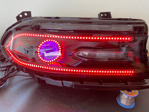2015-2023 Dodge Charger RGBW Color-Chasing Halo LED DRL Prebuilt Halo Headlights (Flow Series) LED headlight kit AutoLEDTech Oracle Lighting Trendz Flow Series RGBHaloKits OneUpLighting Morimoto