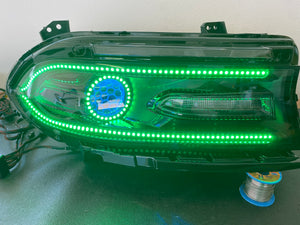 2015-2023 Dodge Charger RGBW Color-Chasing Halo LED DRL Prebuilt Halo Headlights (Flow Series) LED headlight kit AutoLEDTech Oracle Lighting Trendz Flow Series RGBHaloKits OneUpLighting Morimoto