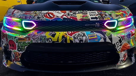 2015-2022 Dodge Charger RGBW Color Chasing LED Illuminated Grill Snorkel Air Intake Light Assembly LED headlight kit AutoLEDTech Oracle Lighting Trendz Flow Series RGBHaloKits OneUpLighting Morimoto