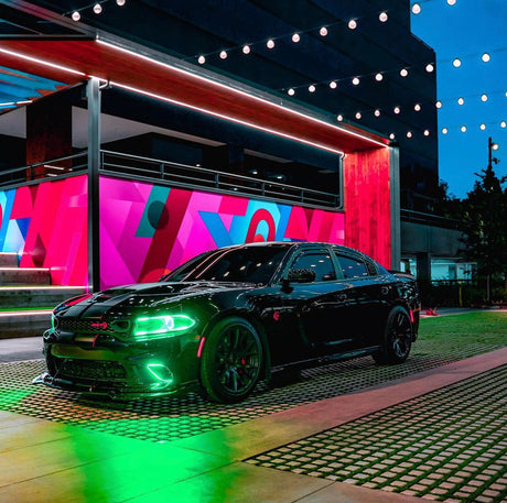 2015-2022 Dodge Charger RGBW Color-Chasing Waterproof Fog Light Outline Halo Kit LED headlight kit AutoLEDTech Oracle Lighting Trendz Flow Series RGBHaloKits OneUpLighting Morimoto