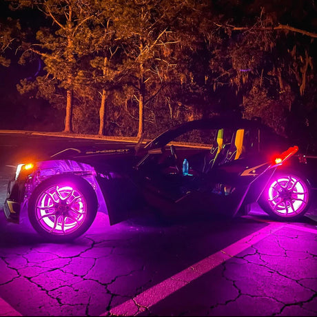 2015-2023 Polaris Slingshot RGB Color-Chasing LED Wheel Ring Lights Kit (Flow Series) LED headlight kit AutoLEDTech Oracle Lighting Trendz Flow Series RGBHaloKits OneUpLighting Morimoto
