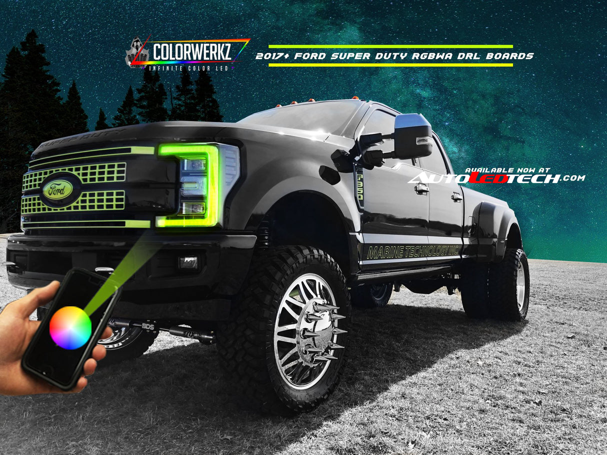2017-2019 Ford F250 F350 Super Duty RGBW +A LED DRL Boards LED headlight kit AutoLEDTech Oracle Lighting Trendz Flow Series RGBHaloKits OneUpLighting Morimoto