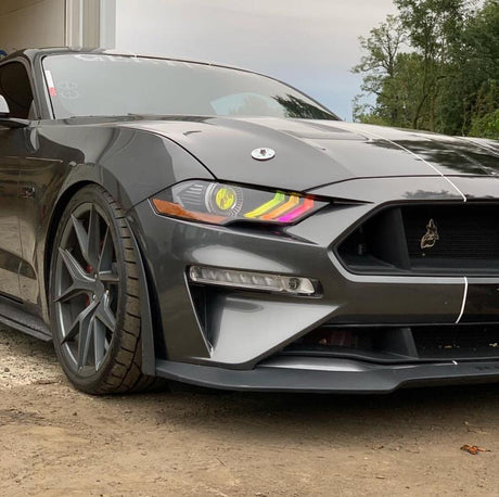 2018-2023 Ford Mustang RGBW Color-Chasing LED DRL Halo Prebuilt Headlights (Flow Series) LED headlight kit AutoLEDTech Oracle Lighting Trendz Flow Series RGBHaloKits OneUpLighting Morimoto