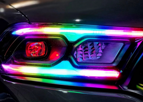 2021-2023+ Dodge Durango RGBW Color-Chasing LED DRL Prebuilt Headlights (Flow Series) LED headlight kit AutoLEDTech Oracle Lighting Trendz Flow Series RGBHaloKits OneUpLighting Morimoto