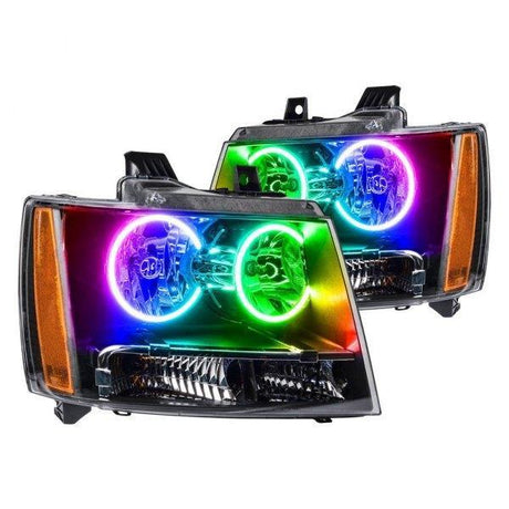 2007-2013 Chevrolet Avalanche RGBW Color-Chasing LED Halo Kit LED headlight kit AutoLEDTech Oracle Lighting Trendz Flow Series RGBHaloKits OneUpLighting Morimoto