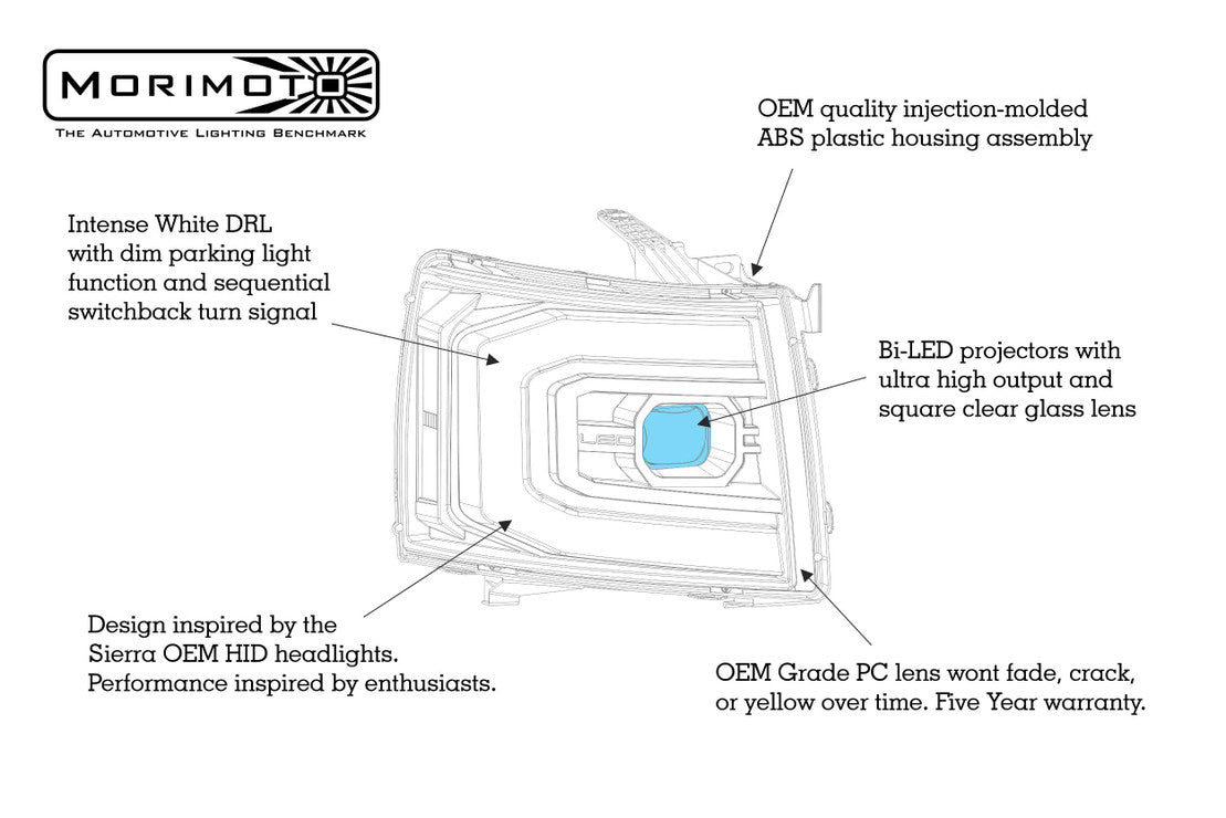 2007-2013 Chevrolet Silverado LED DRL Projector Replacement Headlights LED headlight kit AutoLEDTech Oracle Lighting Trendz Flow Series RGBHaloKits OneUpLighting Morimoto