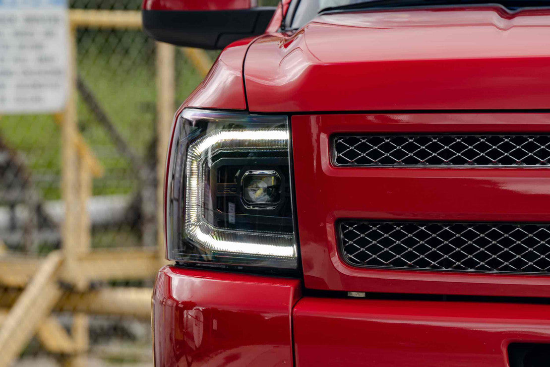 2007-2013 Chevrolet Silverado LED DRL Projector Replacement Headlights LED headlight kit AutoLEDTech Oracle Lighting Trendz Flow Series RGBHaloKits OneUpLighting Morimoto