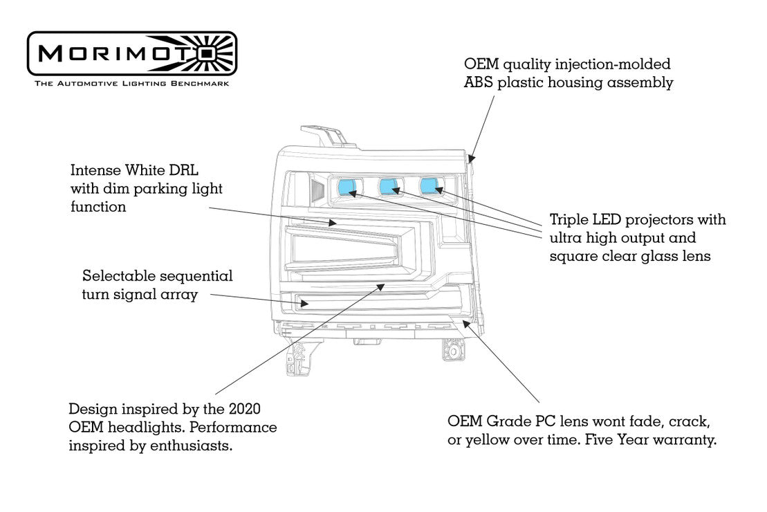 2016-2018 Chevrolet Silverado 1500 LED DRL Projector Replacement Headlights LED headlight kit AutoLEDTech Oracle Lighting Trendz Flow Series RGBHaloKits OneUpLighting Morimoto