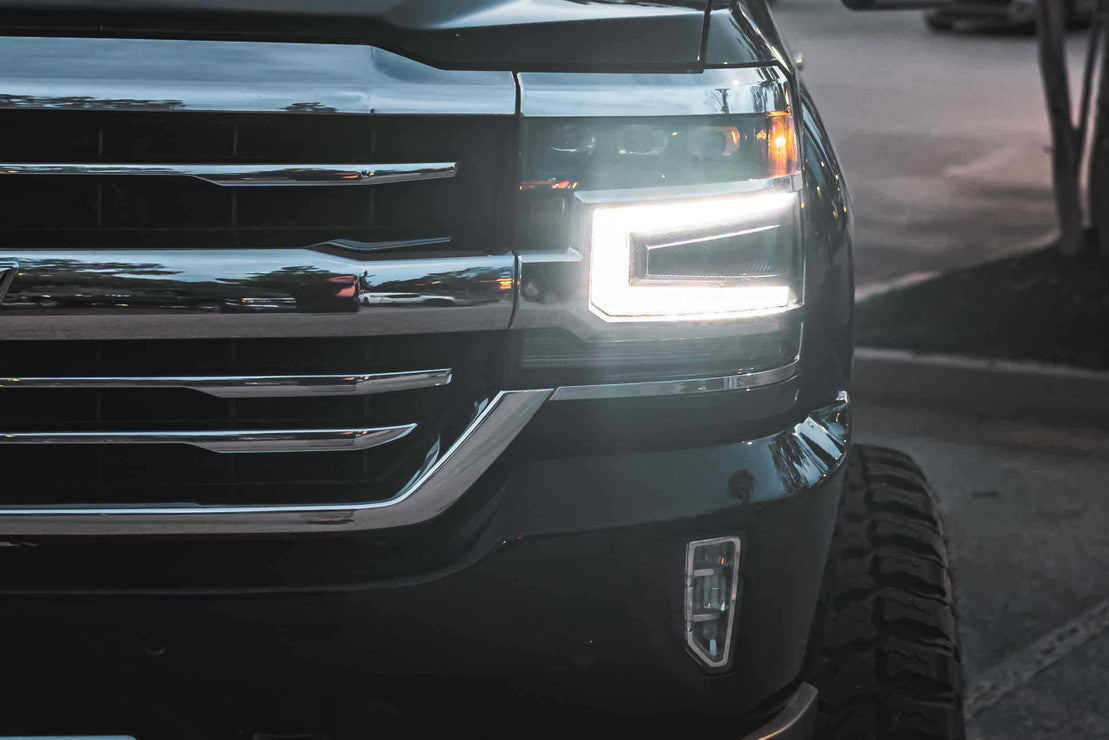 2016-2018 Chevrolet Silverado 1500 LED DRL Projector Replacement Headlights LED headlight kit AutoLEDTech Oracle Lighting Trendz Flow Series RGBHaloKits OneUpLighting Morimoto