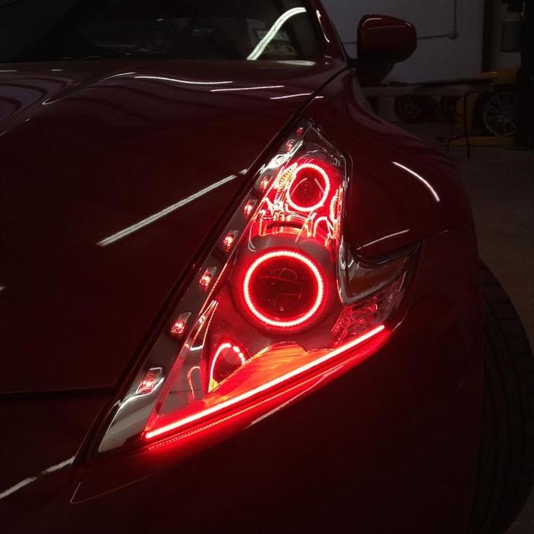 2009-2020 Nissan 370z RGBW Color-Chasing LED Halo Kit LED headlight kit AutoLEDTech Oracle Lighting Trendz Flow Series RGBHaloKits OneUpLighting Morimoto