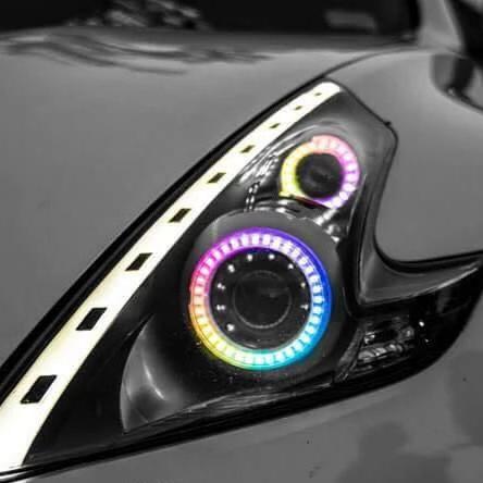 2009-2020 Nissan 370z RGBW Color-Chasing LED Halo Kit LED headlight kit AutoLEDTech Oracle Lighting Trendz Flow Series RGBHaloKits OneUpLighting Morimoto