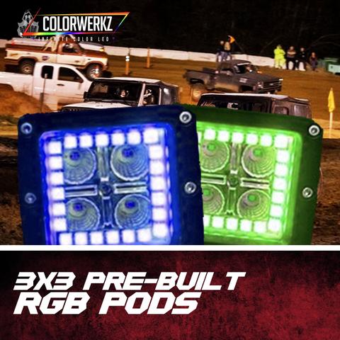 RGB 3x3 LED Halo Pods LED headlight kit AutoLEDTech Oracle Lighting Trendz Flow Series RGBHaloKits OneUpLighting Morimoto