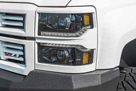2014-2015 Chevrolet Silverado 1500 LED DRL Projector Replacement Headlights LED headlight kit AutoLEDTech Oracle Lighting Trendz Flow Series RGBHaloKits OneUpLighting Morimoto