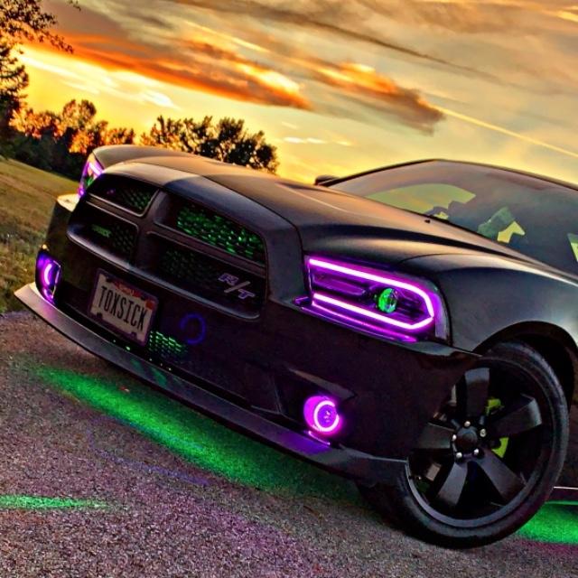 2011-2014 Dodge Charger RGBW Color-Chasing LED DRL Halo Projector Headlights - 2015+ Style Design LED headlight kit AutoLEDTech Oracle Lighting Trendz Flow Series RGBHaloKits OneUpLighting Morimoto