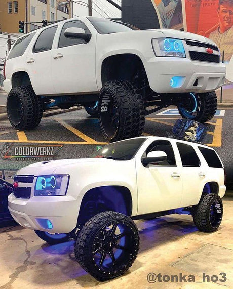 2007-2013 Chevrolet Avalanche RGBW Color-Chasing LED Halo Kit LED headlight kit AutoLEDTech Oracle Lighting Trendz Flow Series RGBHaloKits OneUpLighting Morimoto