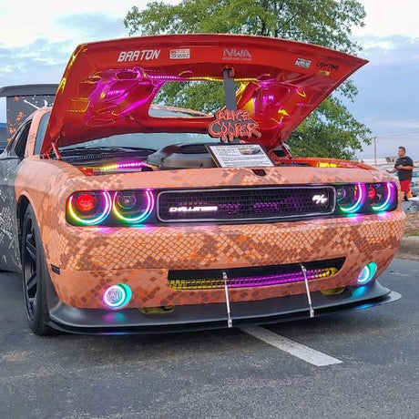 2008-2014 Dodge Challenger RGBW Color-Chasing LED Halo Kit LED headlight kit AutoLEDTech Oracle Lighting Trendz Flow Series RGBHaloKits OneUpLighting Morimoto