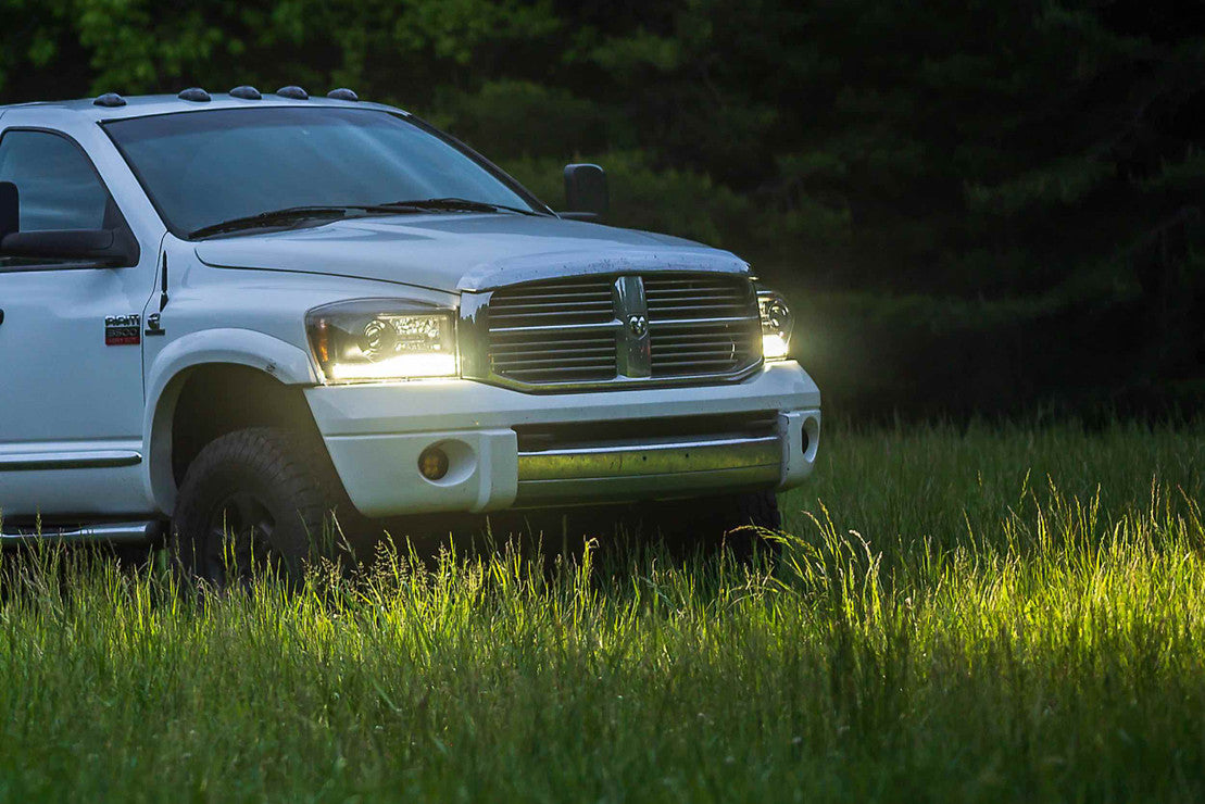 2006-2008 Dodge Ram LED DRL Projector Headlights - 2013+ Replica Design LED headlight kit AutoLEDTech Oracle Lighting Trendz Flow Series RGBHaloKits OneUpLighting Morimoto