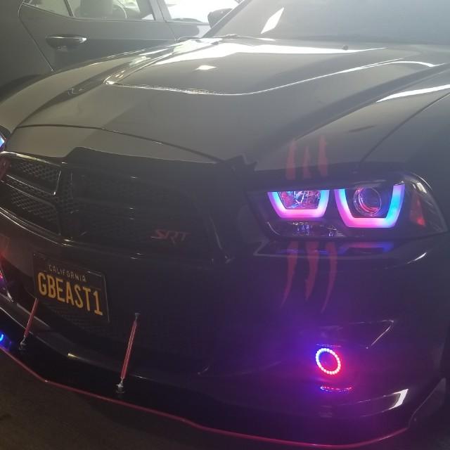 2011-2014 Dodge Charger RGBW Color-Chasing Spec-D LED Halo DRL Headlights (Flow Series) LED headlight kit AutoLEDTech Oracle Lighting Trendz Flow Series RGBHaloKits OneUpLighting Morimoto