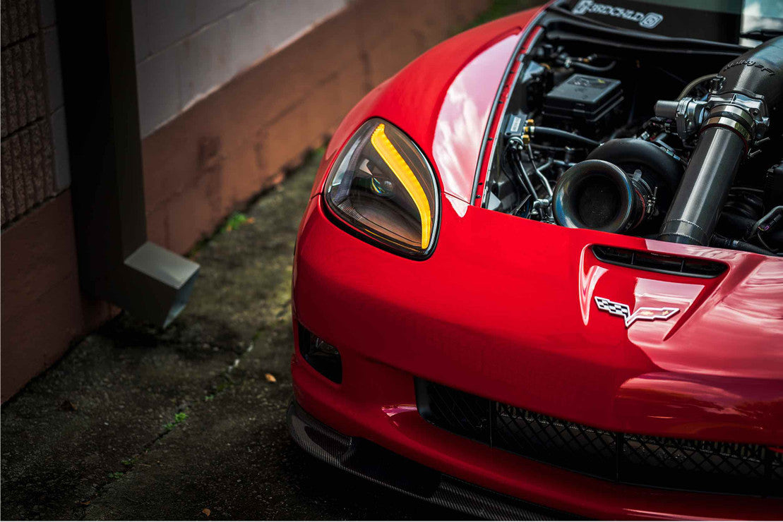 2005-2013 Chevrolet C6 Corvette C8 Style LED DRL Projector Headlights - 2020+ Replica Design LED headlight kit AutoLEDTech Oracle Lighting Trendz Flow Series RGBHaloKits OneUpLighting Morimoto
