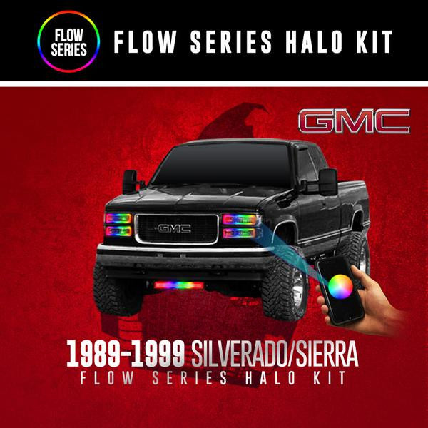 1989-1999 GMC C/K 1500/2500/3500 Sierra Yukon RGBW Color-Chasing LED Halo Kit LED headlight kit AutoLEDTech Oracle Lighting Trendz Flow Series RGBHaloKits OneUpLighting Morimoto