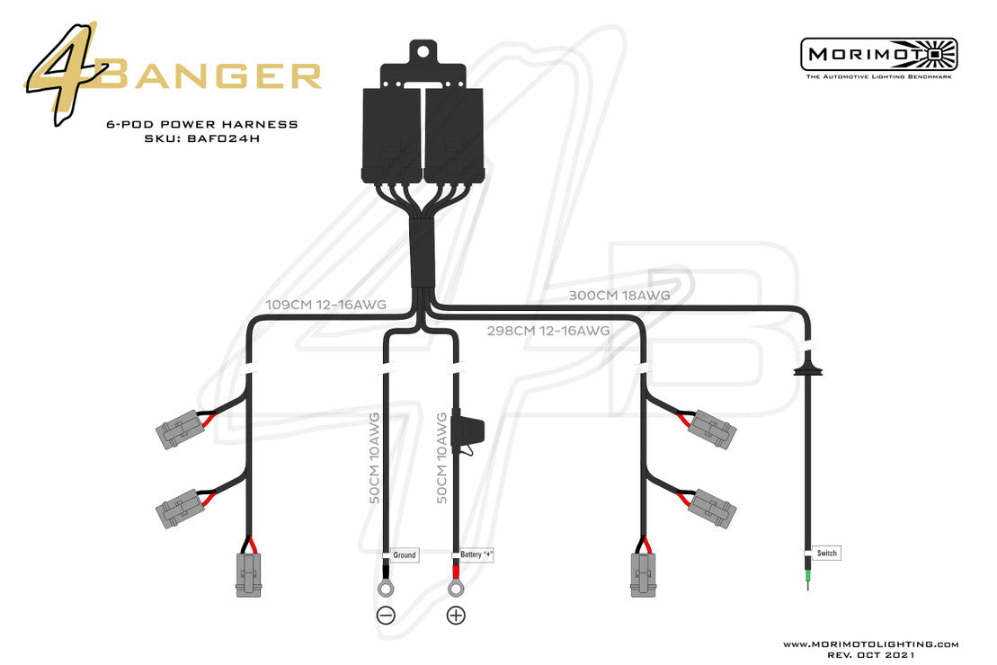 6 Output Power Harness For 4Banger LED Pods and Fog Light Kits LED headlight kit AutoLEDTech Oracle Lighting Trendz Flow Series RGBHaloKits OneUpLighting Morimoto