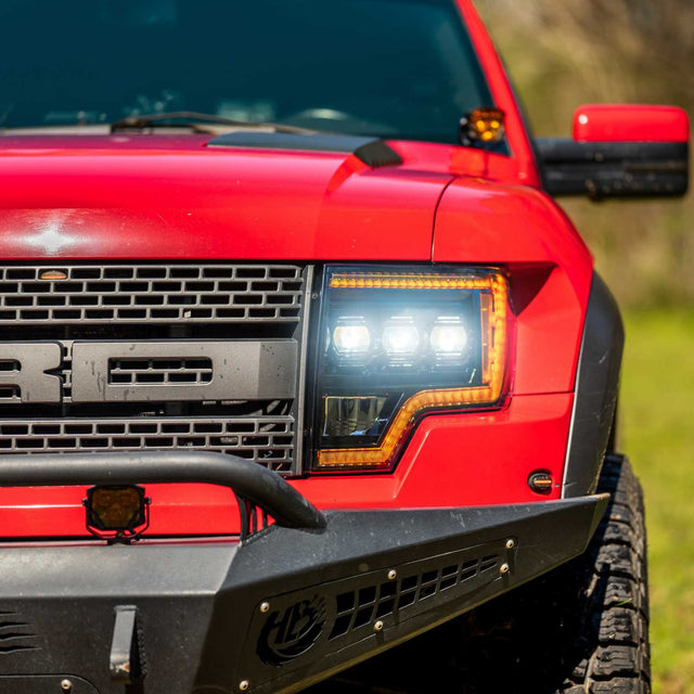 2009-2014 Ford F150/Raptor Amber LED DRL Projector Headlights LED headlight kit AutoLEDTech Oracle Lighting Trendz Flow Series RGBHaloKits OneUpLighting Morimoto