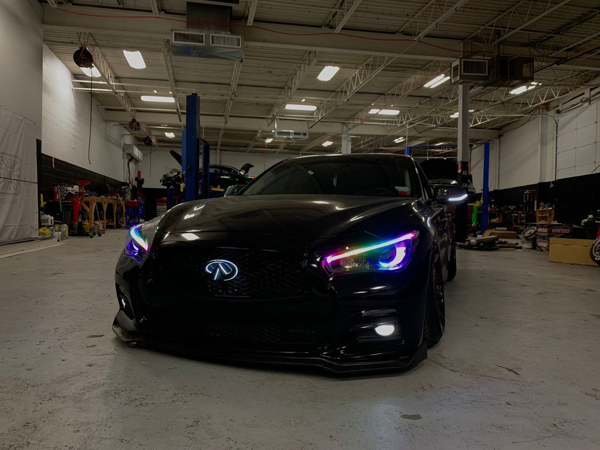 2014-2023 Infiniti Q50 Q60 Q70 Color Changing RGB LED Badge Grill Emblem Logo LED headlight kit AutoLEDTech Oracle Lighting Trendz Flow Series RGBHaloKits OneUpLighting Morimoto