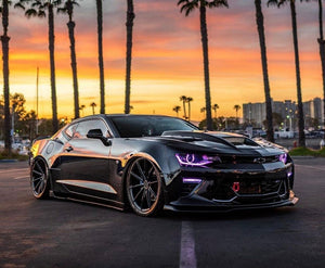 2016-2018 Chevrolet Camaro RGBW Color-Chasing Halo LED DRL Prebuilt Halo Headlights (Flow Series) LED headlight kit AutoLEDTech Oracle Lighting Trendz Flow Series RGBHaloKits OneUpLighting Morimoto