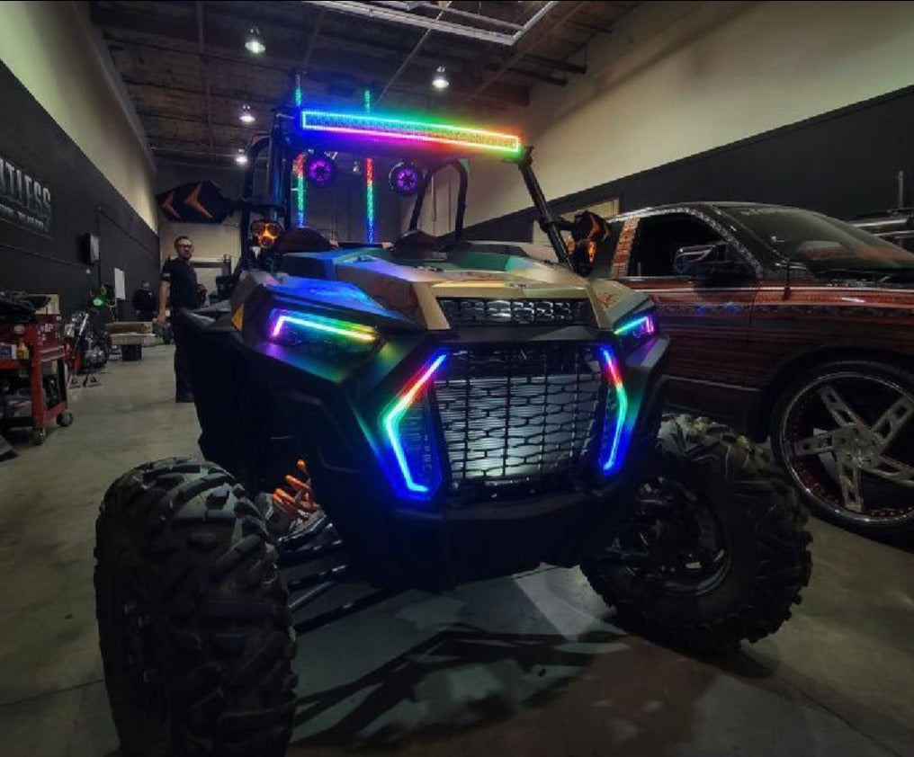 2019-2022 Polaris RZR XP 1000/Turbo/S RGBW Color-Chasing LED Fang Grill DRL Lights LED headlight kit AutoLEDTech Oracle Lighting Trendz Flow Series RGBHaloKits OneUpLighting Morimoto