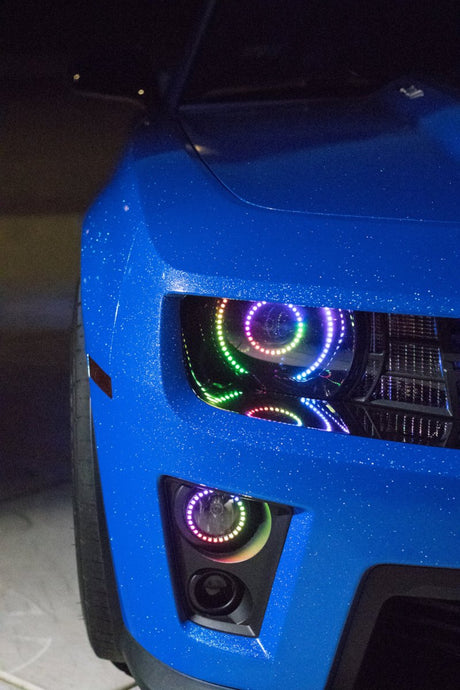 2010-2013 Chevrolet Camaro (Non-RS) RGBW Color-Chasing LED Prebuilt Halo Headlights - (Flow Series) LED headlight kit AutoLEDTech Oracle Lighting Trendz Flow Series RGBHaloKits OneUpLighting Morimoto