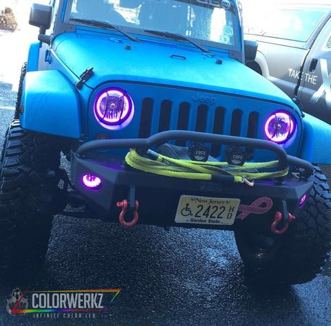 1997-2018 Jeep Wrangler JK RGBW Color-Chasing LED Halo Kit LED headlight kit AutoLEDTech Oracle Lighting Trendz Flow Series RGBHaloKits OneUpLighting Morimoto