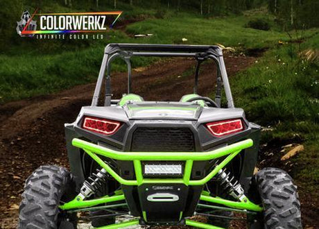 Prebuilt Polaris RZR Color-Chasing Halo LED Headlights LED headlight kit AutoLEDTech Oracle Lighting Trendz Flow Series RGBHaloKits OneUpLighting Morimoto