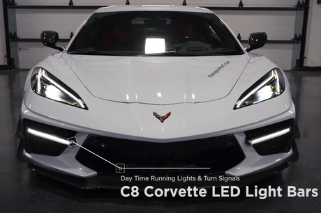 2020-2023+ Chevrolet C8 Corvette Sequential Switchback LED DRL Grill Accent Light Bar Assemblies LED headlight kit AutoLEDTech Oracle Lighting Trendz Flow Series RGBHaloKits OneUpLighting Morimoto