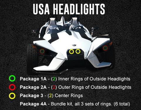 2014-2019 Polaris Slingshot Waterproof Exterior RGBW Color-Chasing Halo Kit (Single Projector Model) LED headlight kit AutoLEDTech Oracle Lighting Trendz Flow Series RGBHaloKits OneUpLighting Morimoto