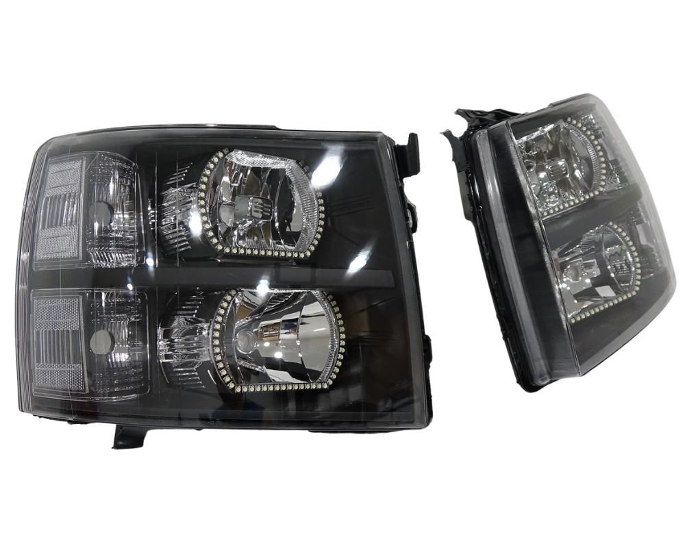 2007-2013 Chevrolet Silverado RGBW Color-Chasing LED Halo Kit LED headlight kit AutoLEDTech Oracle Lighting Trendz Flow Series RGBHaloKits OneUpLighting Morimoto