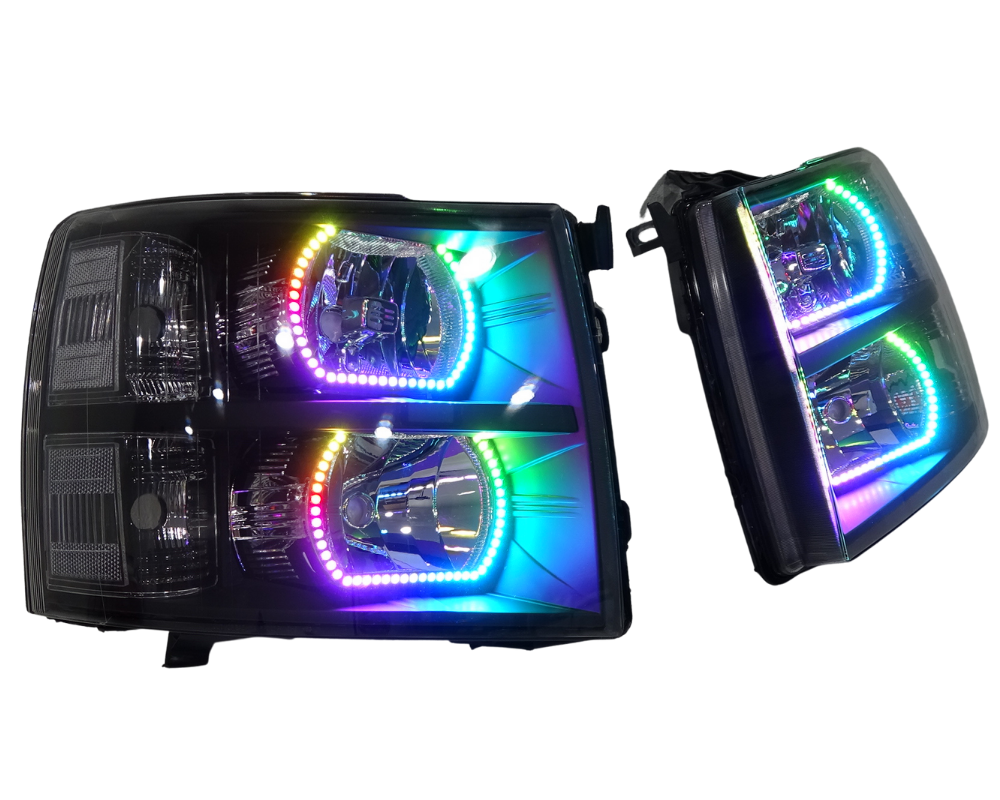 2007-2013 Chevrolet Silverado RGBW Color-Chasing LED Halo Kit LED headlight kit AutoLEDTech Oracle Lighting Trendz Flow Series RGBHaloKits OneUpLighting Morimoto