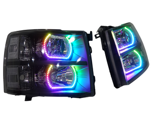 2007-2013 Chevrolet Silverado RGBW Color-Chasing LED Halo Kit LED headlight kit AutoLEDTech Oracle Lighting Trendz Flow Series RGBHaloKits OneUpLighting Morimoto