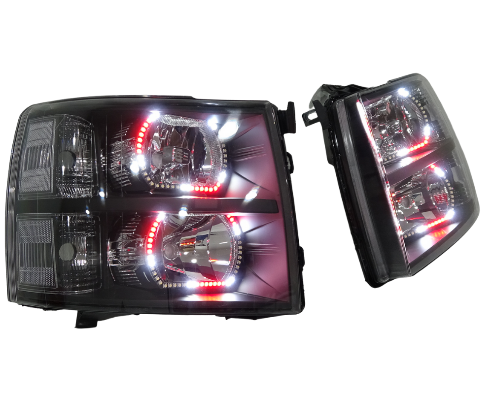 2007-2013 Chevrolet Silverado RGBW Color-Chasing LED Halo Kit LED headlight kit AutoLEDTech Oracle Lighting Trendz Flow Series RGBHaloKits OneUpLighting Morimoto