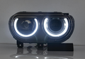 2008-2014 Dodge Challenger RGBW Color-Chasing LED Halo DRL Projector Headlights - 2015+ Style Design LED headlight kit AutoLEDTech Oracle Lighting Trendz Flow Series RGBHaloKits OneUpLighting Morimoto