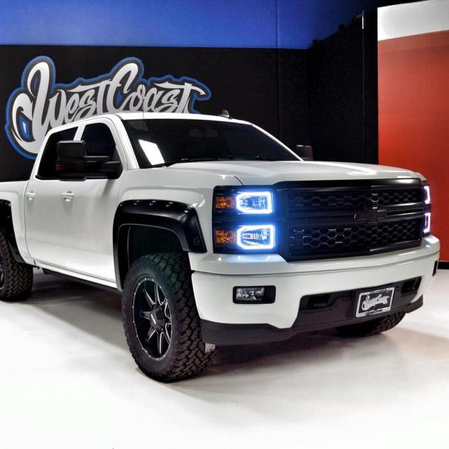 2014-2015 Chevrolet Silverado RGBW Color-Chasing LED Halo Kit (Halogen) LED headlight kit AutoLEDTech Oracle Lighting Trendz Flow Series RGBHaloKits OneUpLighting Morimoto