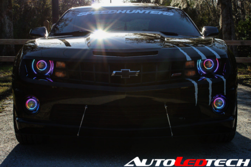 2010-2015 Chevrolet Camaro RS/SS/ZL1 RGBW Color-Chasing LED Prebuilt Halo Headlights - (Flow Series) LED headlight kit AutoLEDTech Oracle Lighting Trendz Flow Series RGBHaloKits OneUpLighting Morimoto