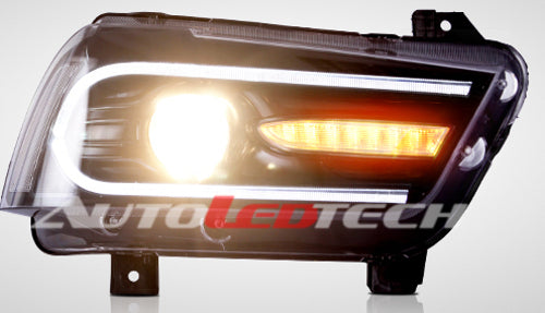 2011-2014 Dodge Charger RGBW Color-Chasing LED DRL Halo Projector Headlights - 2015+ Style Design LED headlight kit AutoLEDTech Oracle Lighting Trendz Flow Series RGBHaloKits OneUpLighting Morimoto